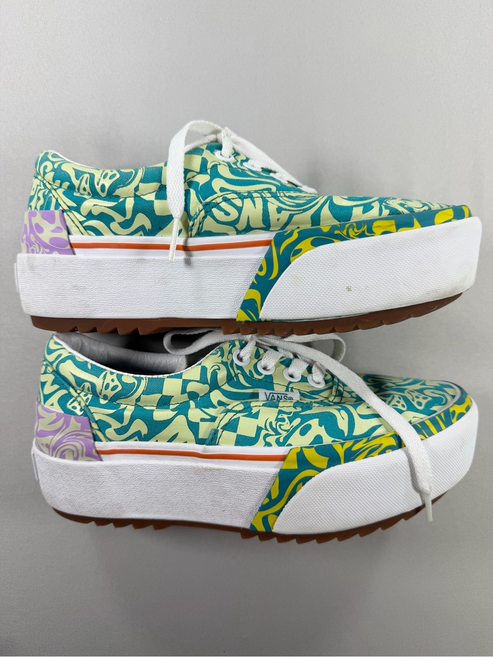 Vans Women’s 5 Platform Sneakers Teal Green Abstract Print Gum Sole